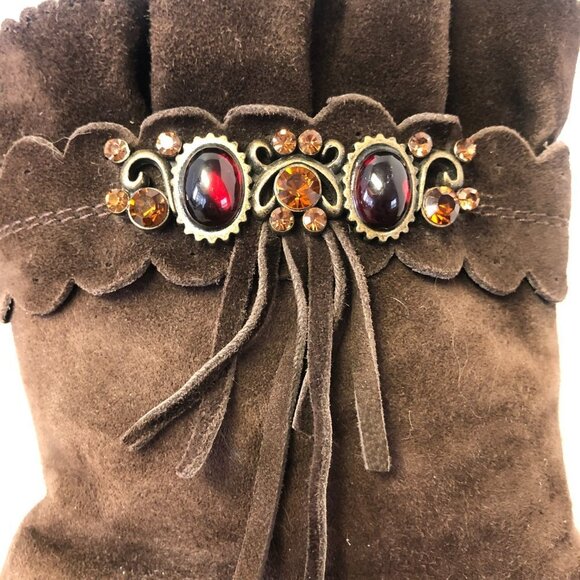 Belle Brown Suede Heeled Mid Calf Side Zip Boot Size 7 - Picture 11 of 16